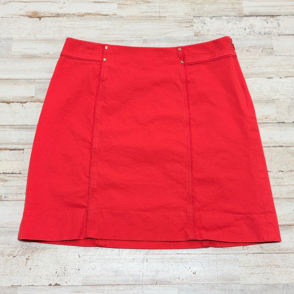 White House Black Market Red Lined Mini Skirt Stitching & Grommets Size 6